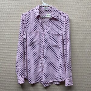 Express Portofino Slim Womens M Shirt Long Sleeve Button Down Pink Black Dots